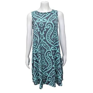 Beeson River Dress Sleeveless Sun Stretch Lightweight Grey Teal Pockets sz S